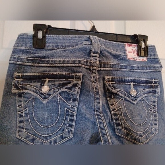 True Religion Disco Joey Big T Flare blue jeans with crystals size 27 Inseam 34" - Picture 8 of 10